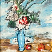 " The bouquet and the fruits " Oil on canvas cardboard