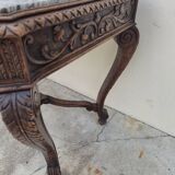 Louis XV style game table in solid oak and richly decorated marble