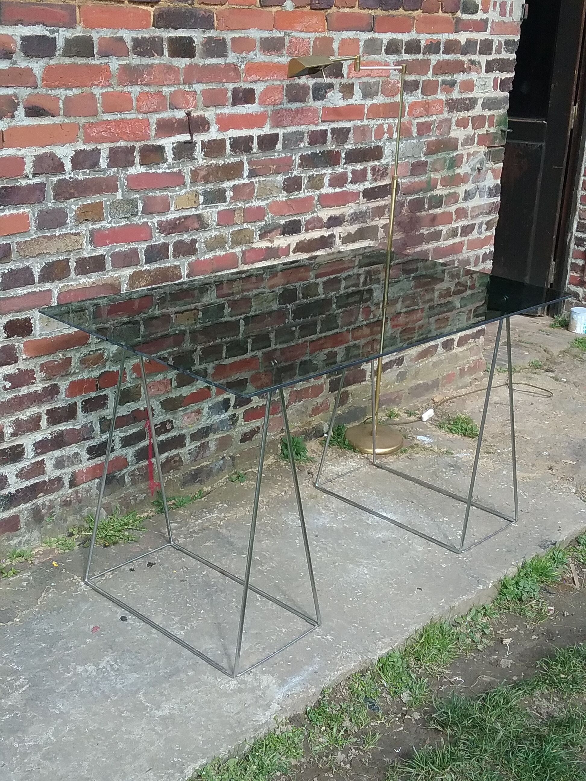 Steel wire desk and smoked glass tray