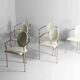 Postmodern dining chairs in steel and white leather, Belgium 1980s