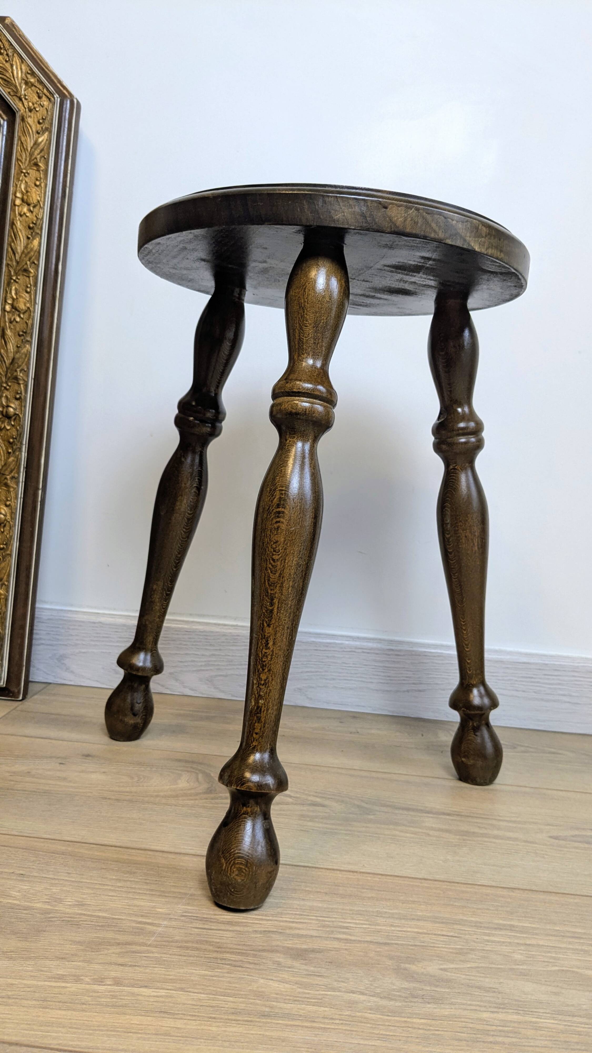 Old turned oak tripod stool