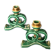 Green and gold candle holders in glazed ceramic