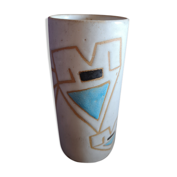 Vase rouleau céramique motifs géométriques stylisés - Signé - Années 1960/1970 — Beyit