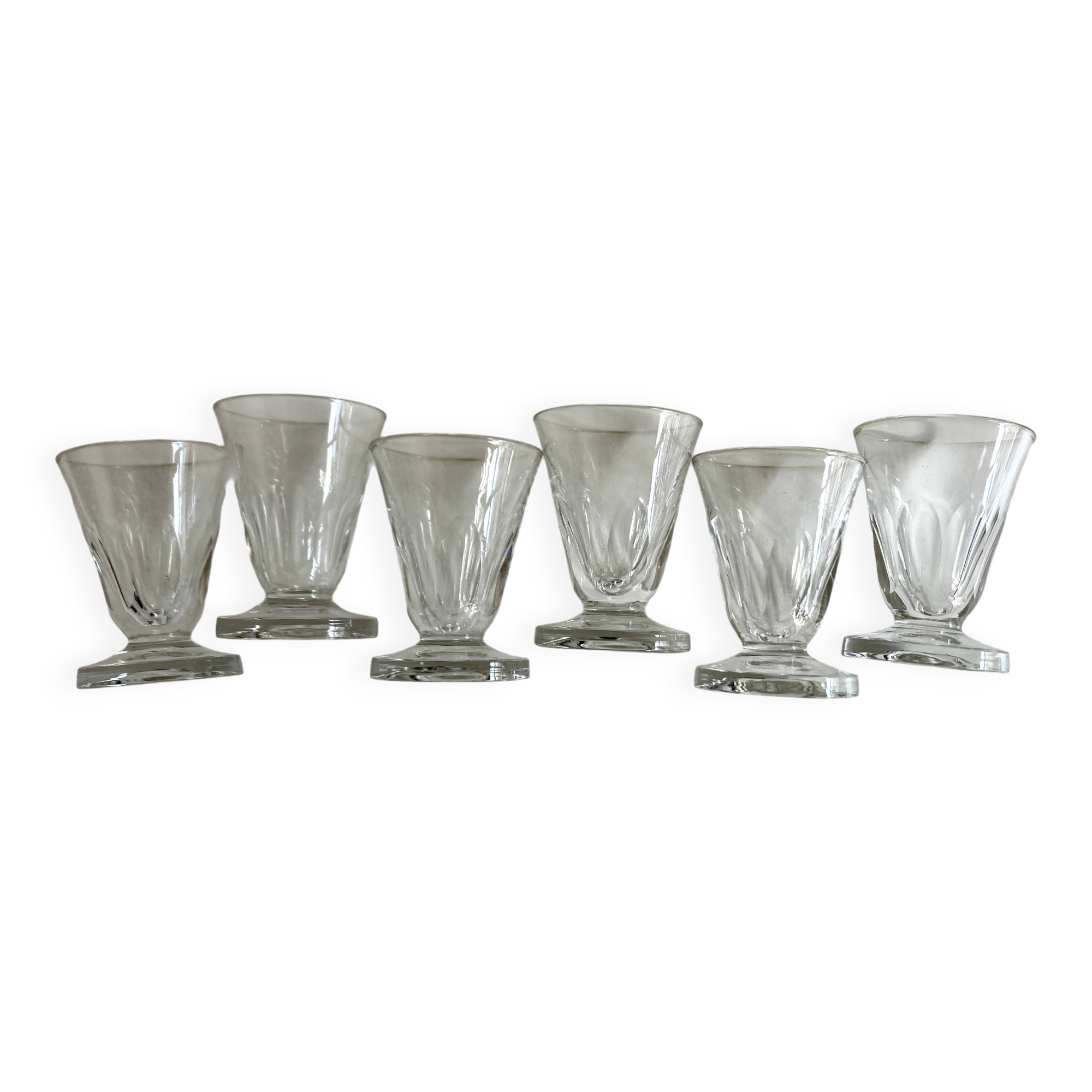 Set de 6 verres shots modernistes en cristal taillé côtes plates 1950