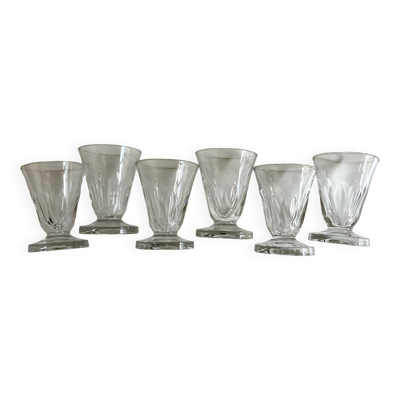 Set de 6 verres shots modernistes en cristal taillé côtes plates 1950