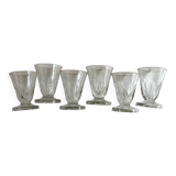 Set de 6 verres shots modernistes en cristal taillé côtes plates 1950
