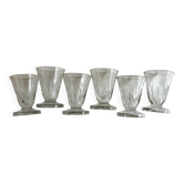 Set of 6 modernist shot glasses in cut crystal with flat ribs, 1950s