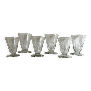 Set de 6 verres shots modernistes en cristal taillé côtes plates 1950