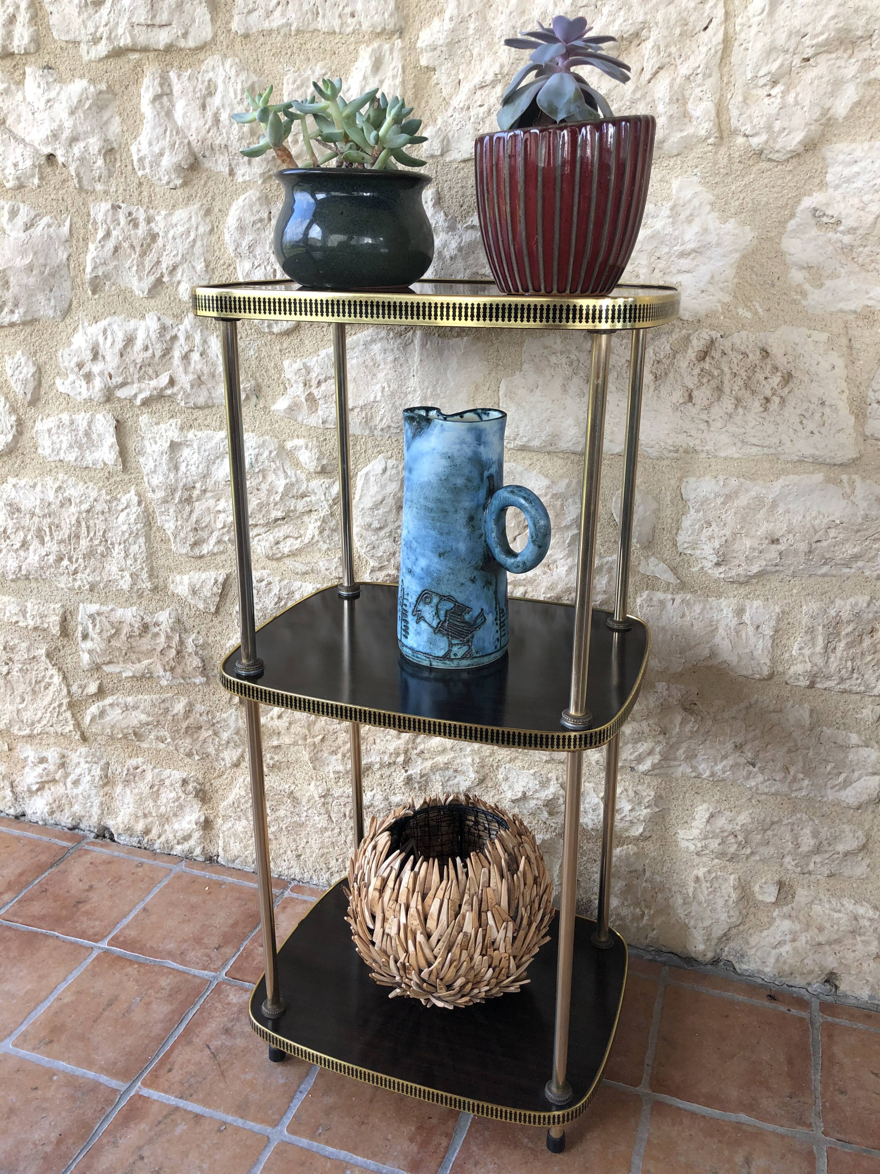 Side table has three shelves Formica and brass 60s/70s