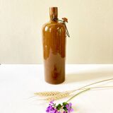 Bouteille / bouillotte en grès émaillé marron