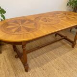 Large marquetry wooden dining table – Top with rosette decoration