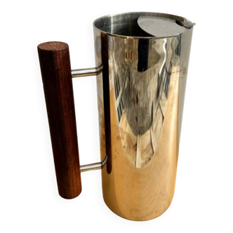 Vintage pitcher guy degrenne scandinavian design stainless steel and wood