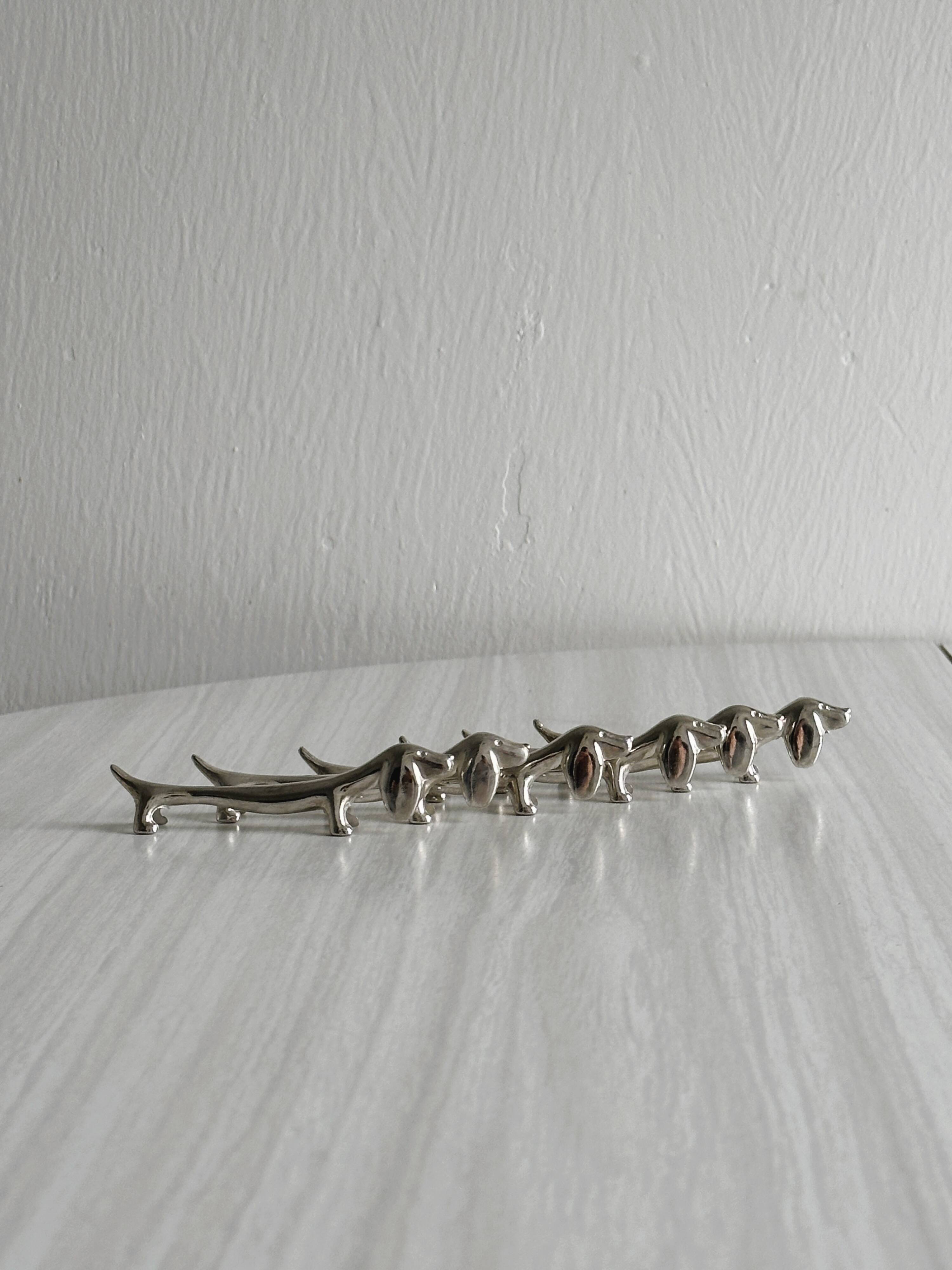 6 white stainless steel metal dachshund dog knife holders