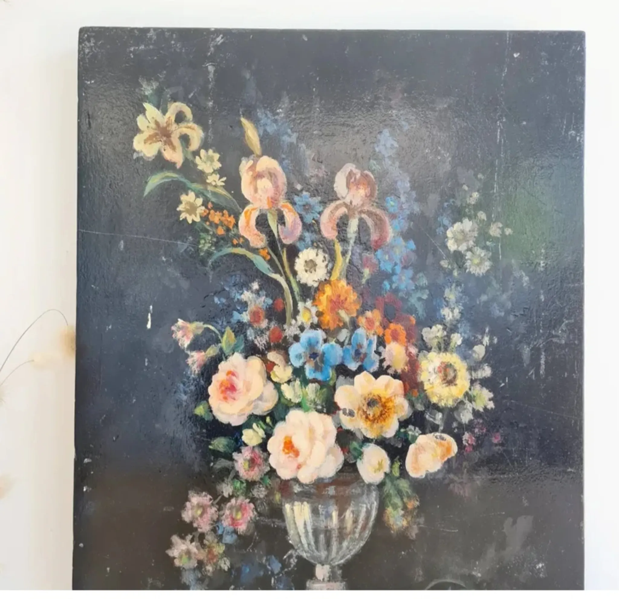 Old Table Painting of Flowers on Wood