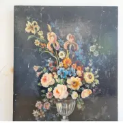 Old Table Painting of Flowers on Wood