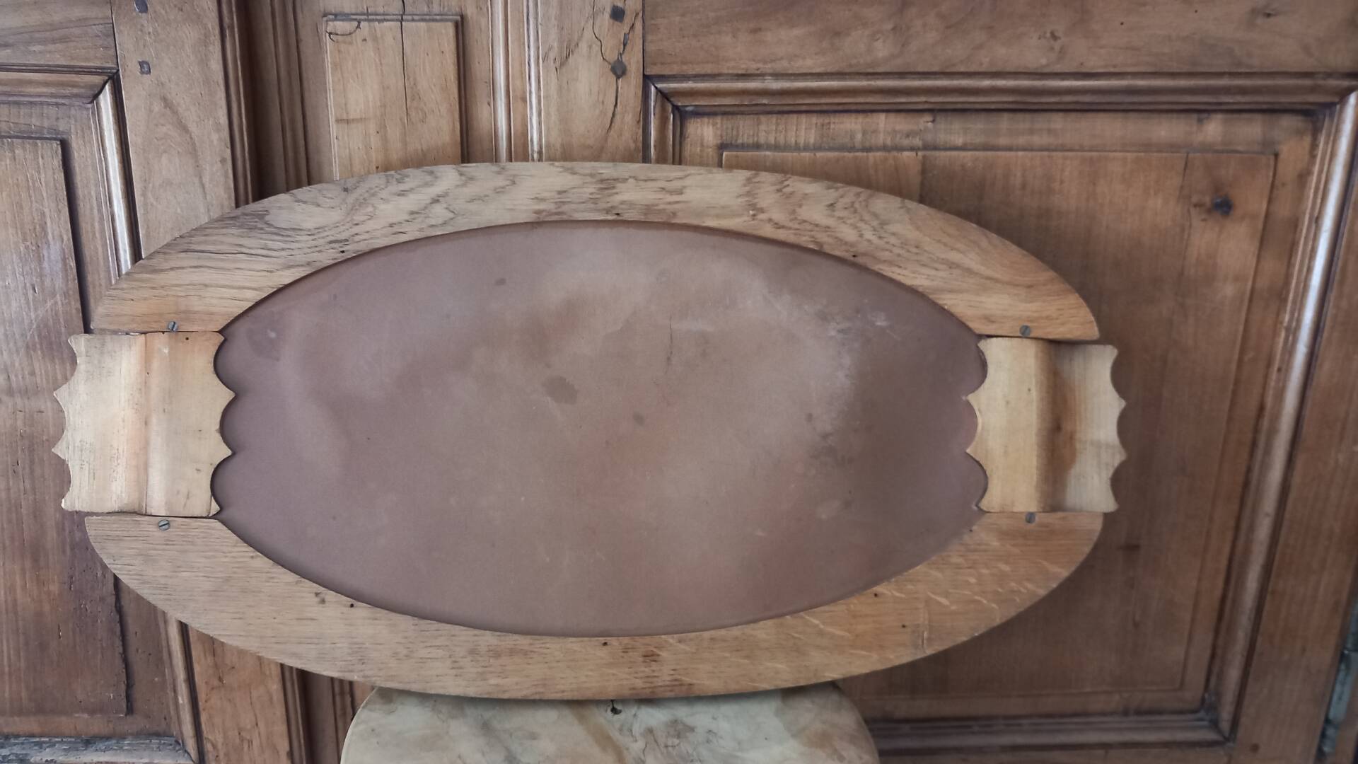 Art Deco service tray in wood and mirror signed Dope, 1930s.