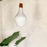 Scandinavian style teak opaline pendant lamp