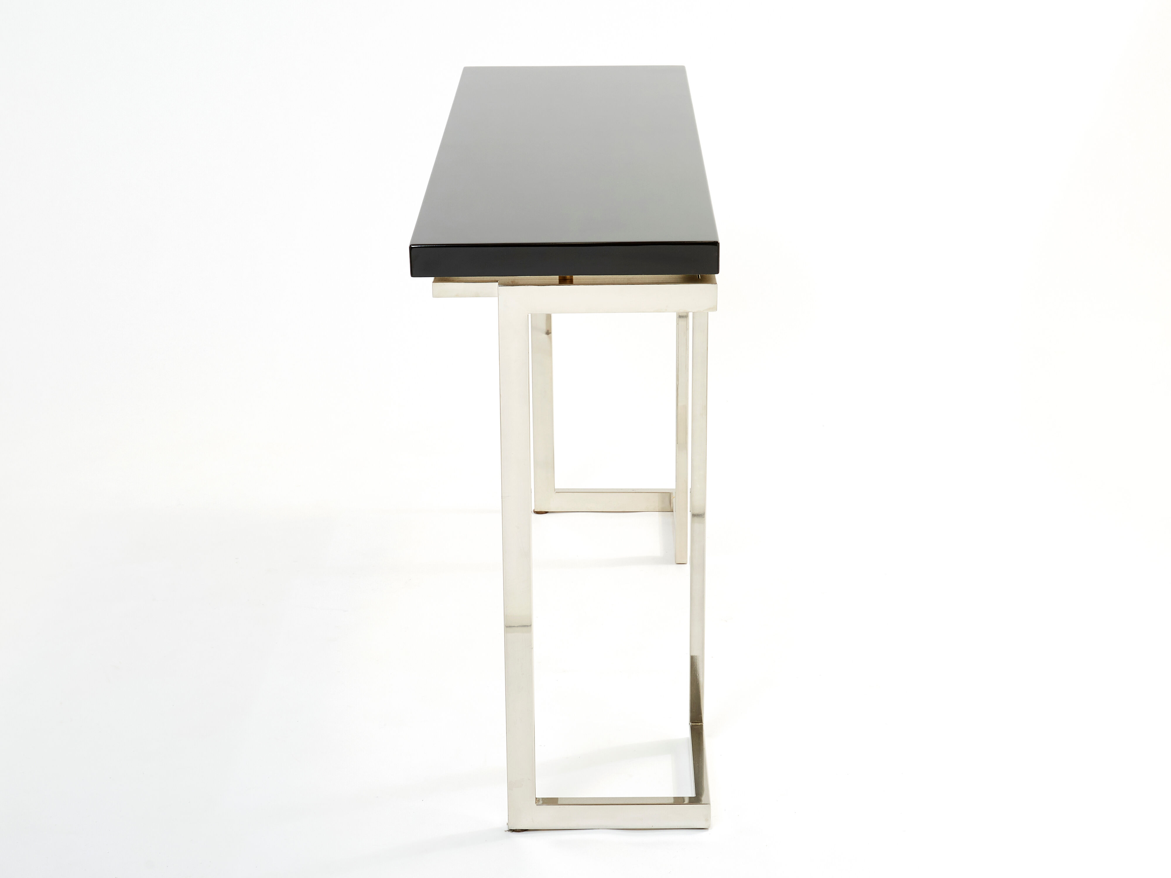 Console laquée noire et chrome Guy Lefevre pour Maison Jansen 1970
