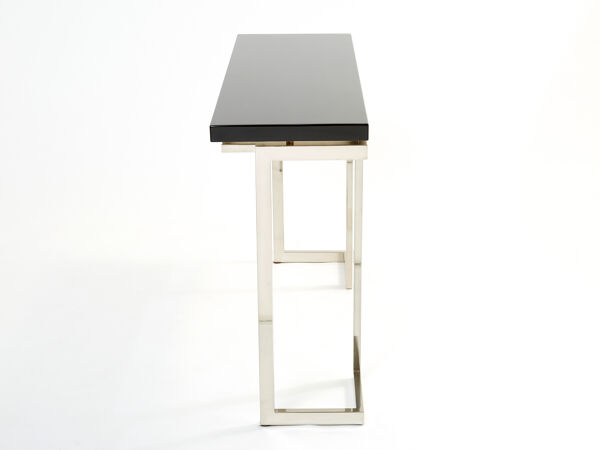 Console laquée noire et chrome Guy Lefevre pour Maison Jansen 1970