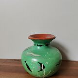 Vintage enamelled vase hand painted fish pattern