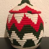 Berber red and white wool and raffia basket