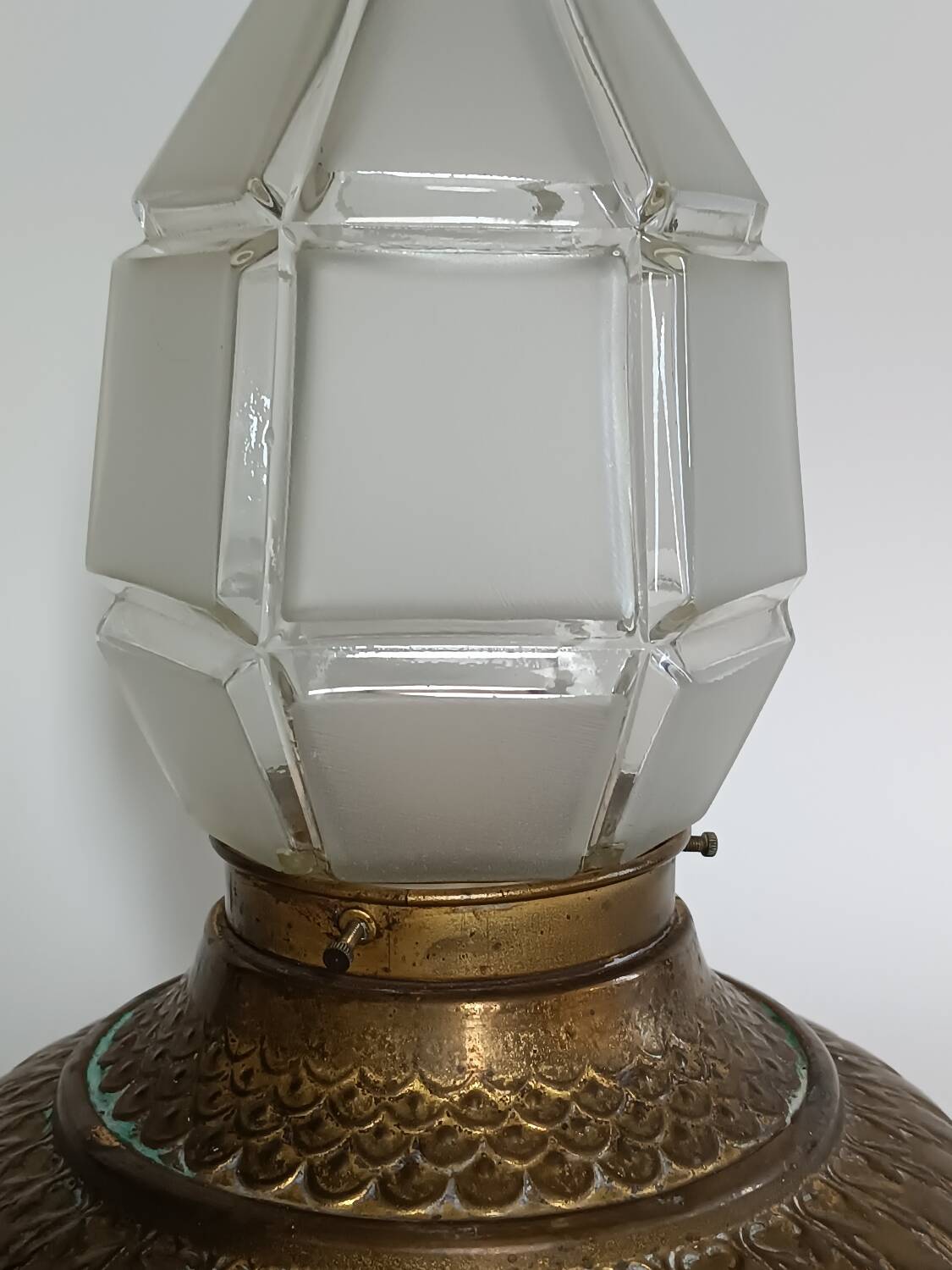 Copper ceiling light with frosted glass globe