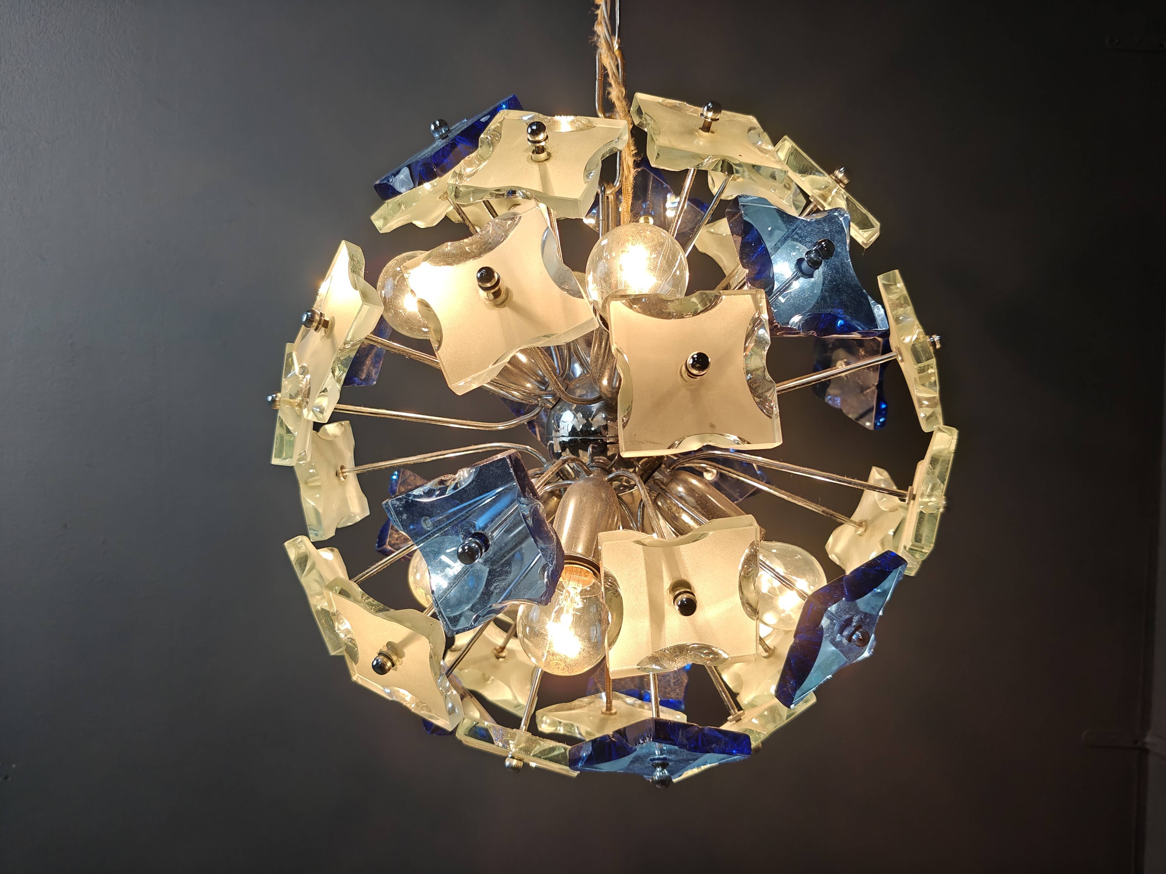 Vintage hammered glass sputnik chandelier, 1970s
