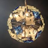 Vintage hammered glass sputnik chandelier, 1970s