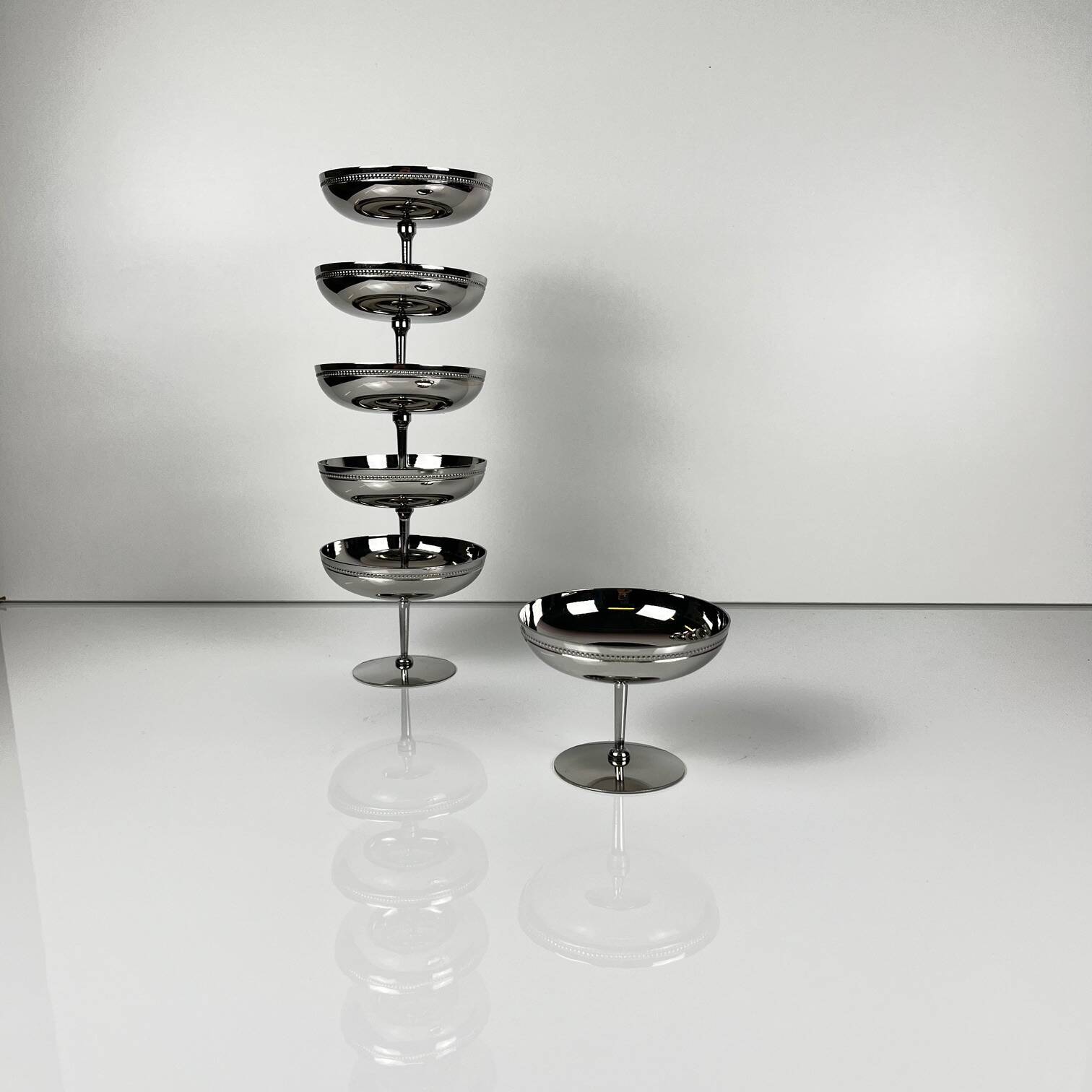 Set of 6 stainless steel ice cream cups, 1970