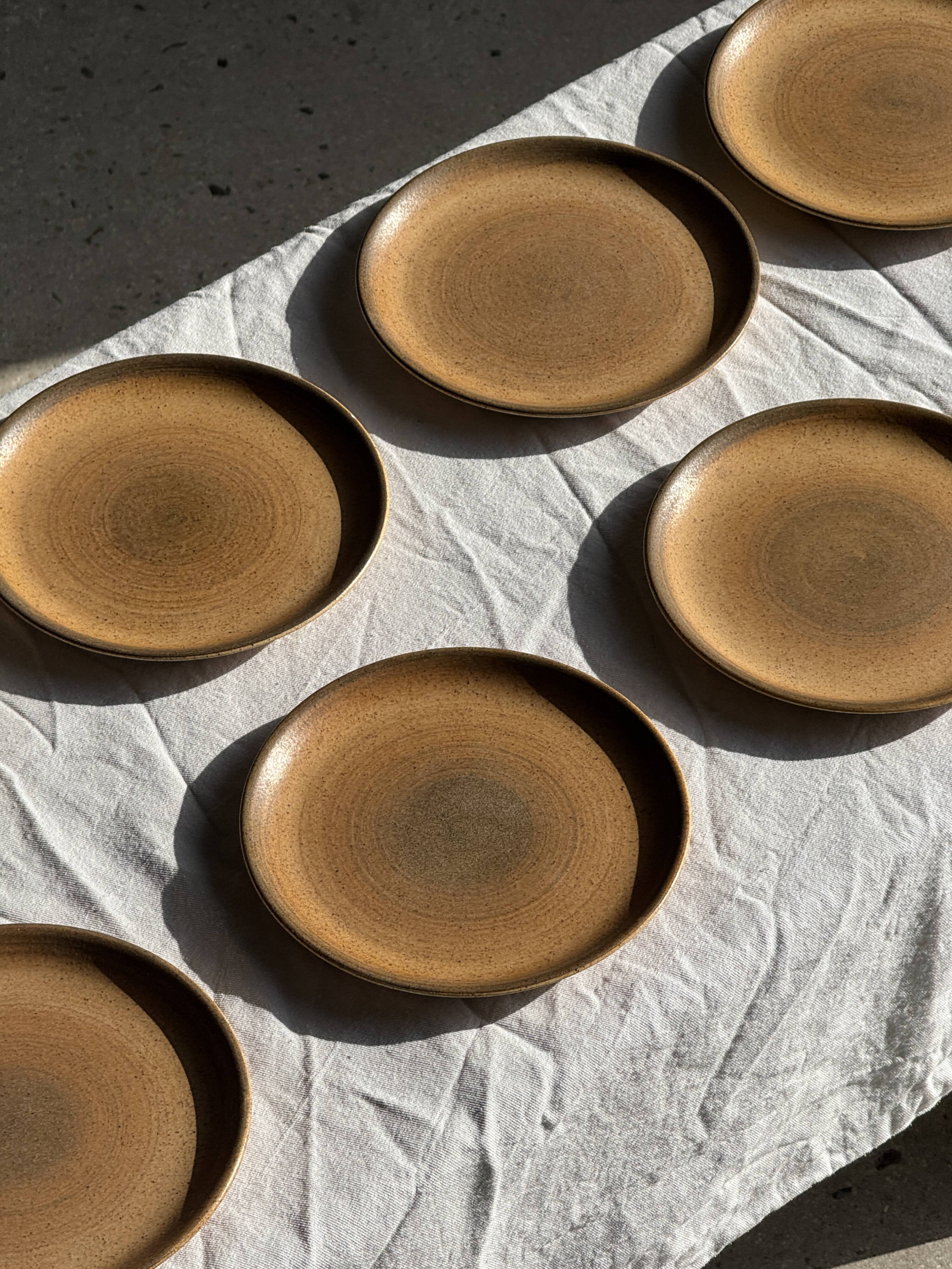 Set of 8 dark orange stoneware dessert plates Longchamp D19.5