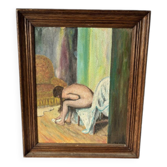 Tableau "Nu influence Degas" 1960 France signé Jacques Galey