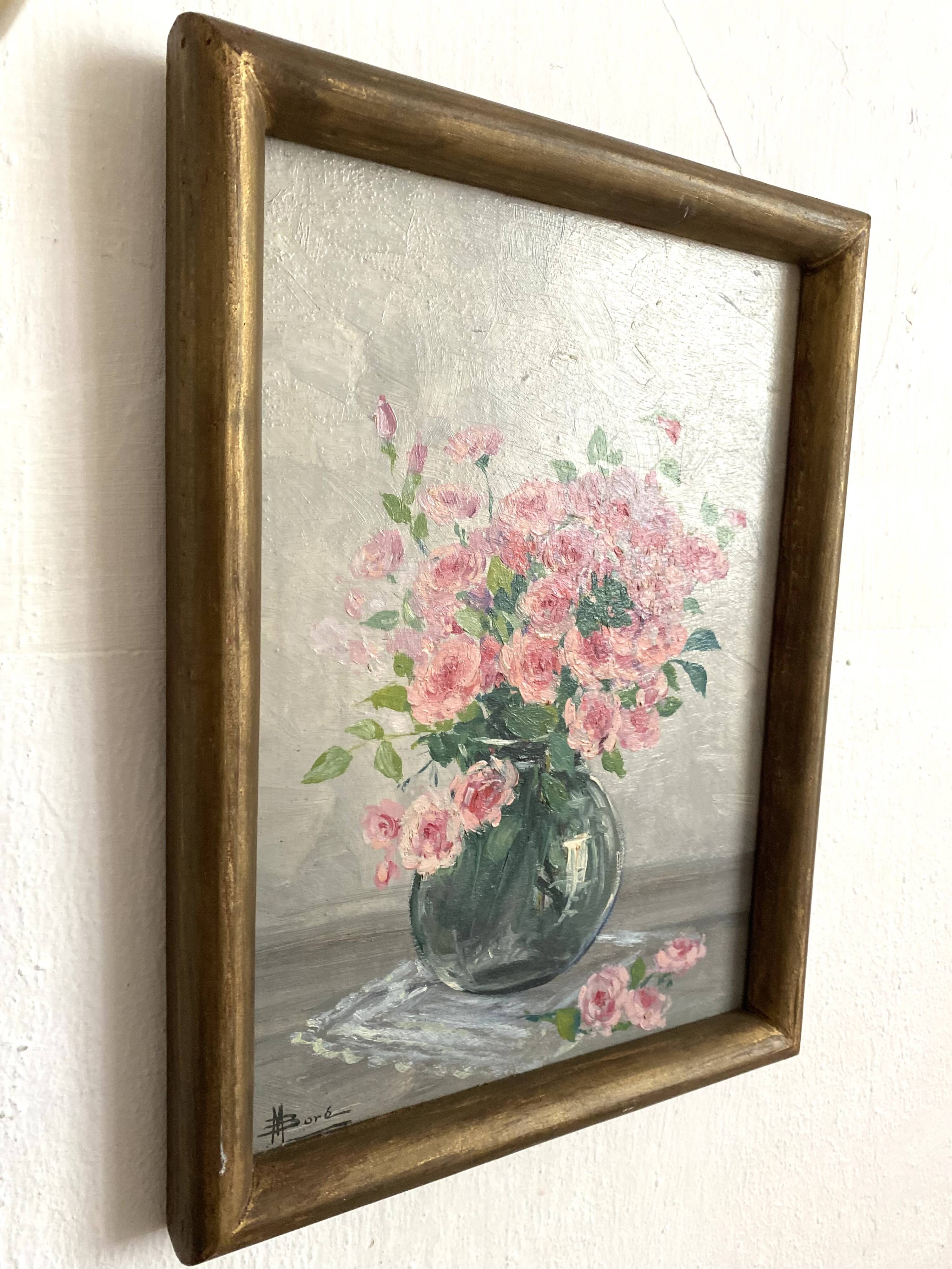 Framed flower bouquet painting