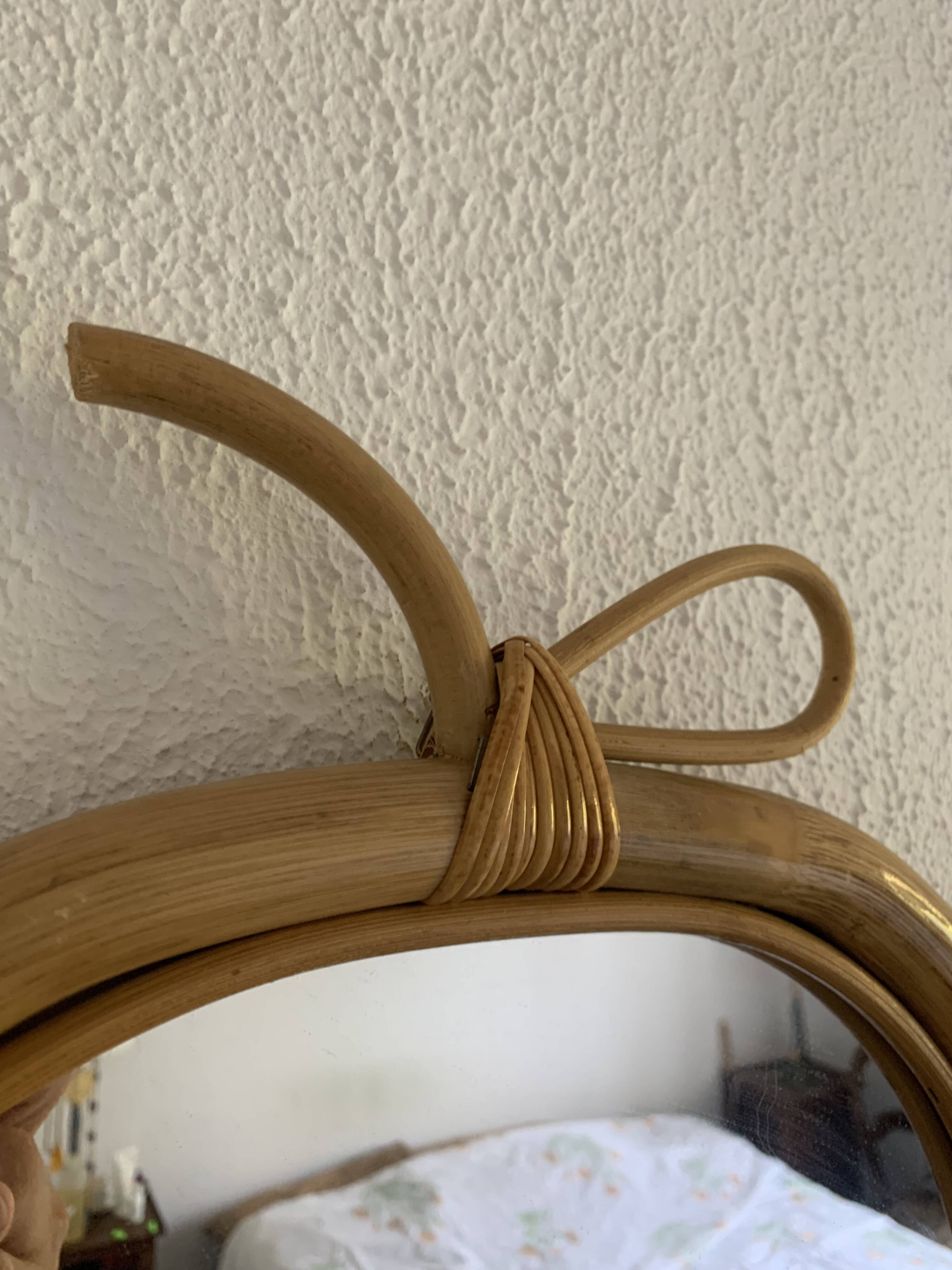 Vintage 1970s Apple Rattan Wicker Fruit Mirror - 35 x 32 cm