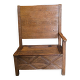 Antique solid oak armchair-bench with chest – 19th century