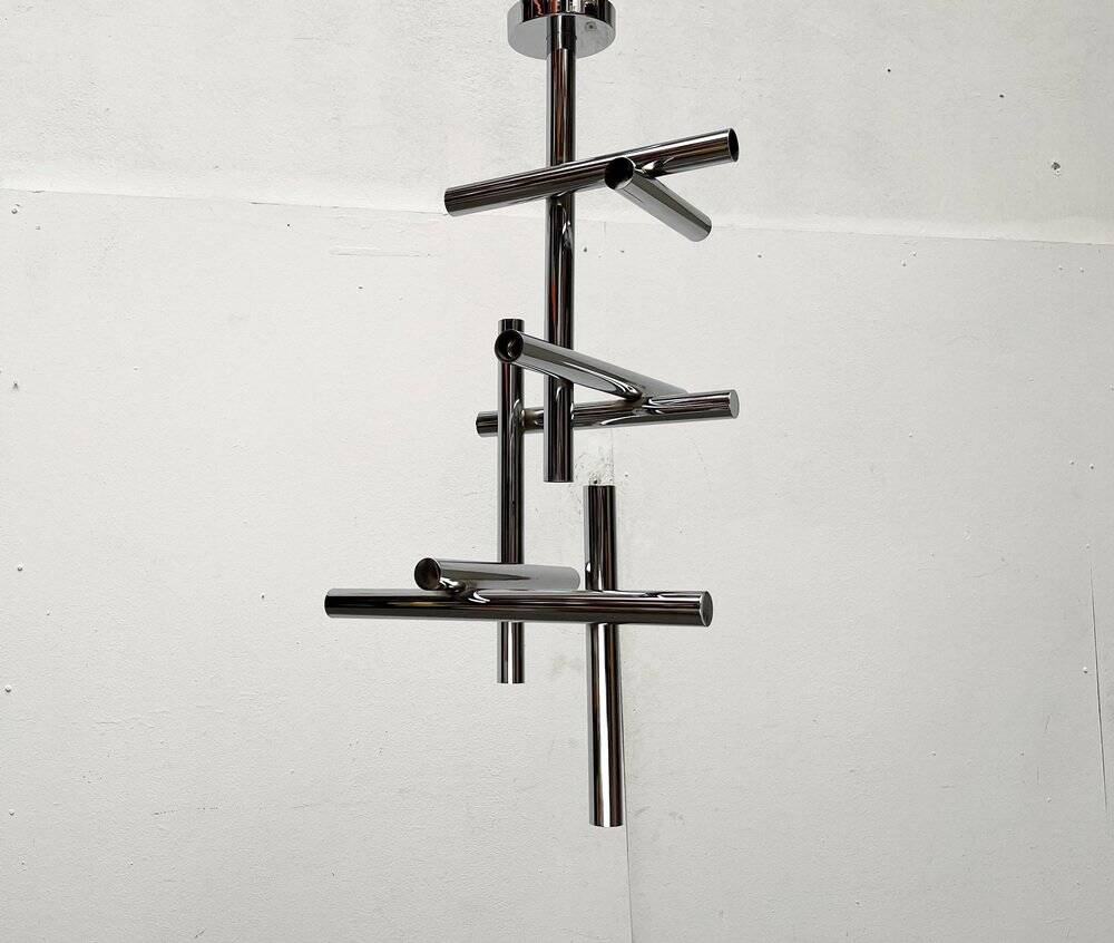 Minimalist chrome ceiling lamp from the mid-century space age by Temde, Switzerland, 1960s.