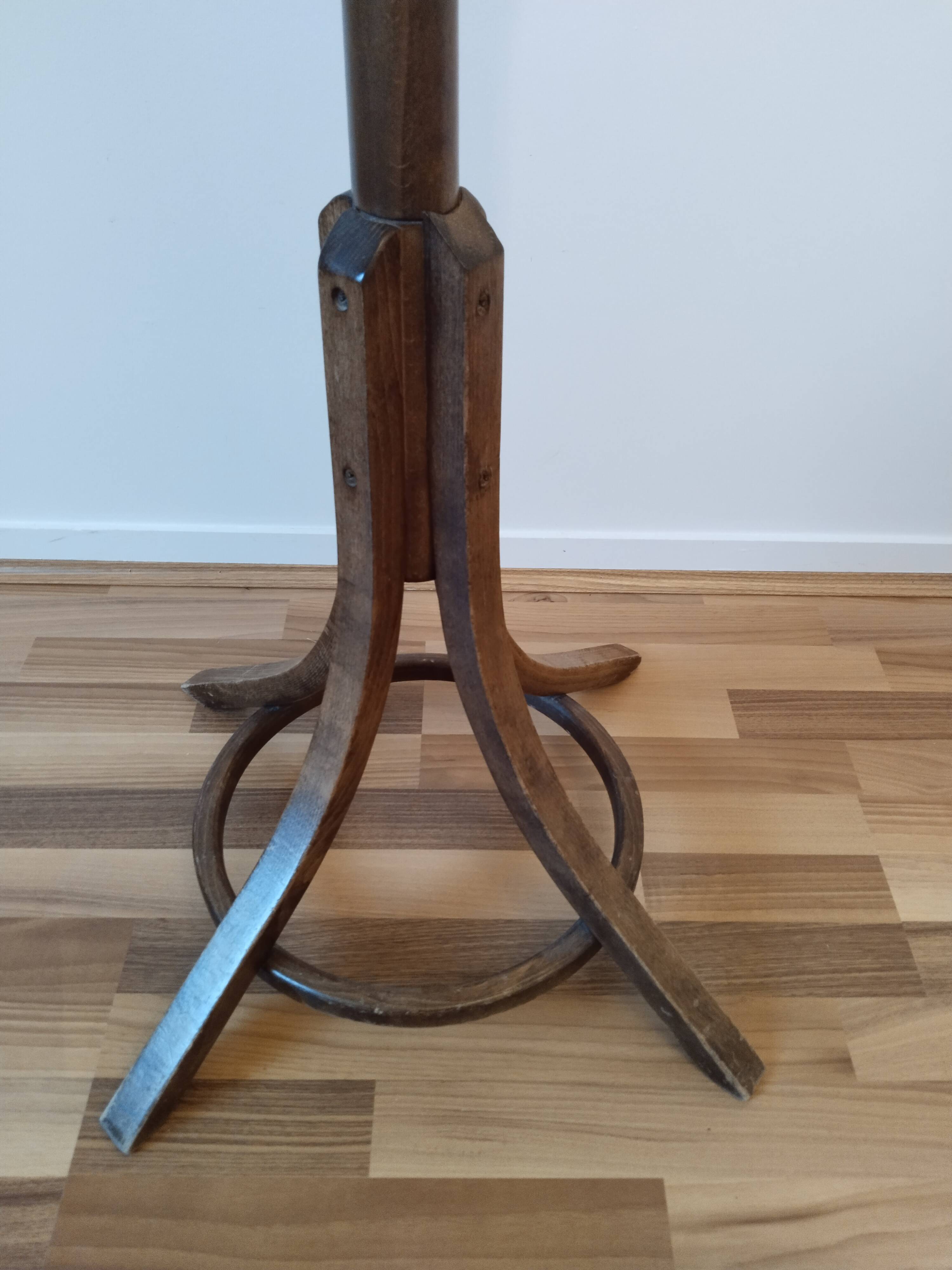 Coat rack on parrot stand, Thonet Baumann style, turned wood, 1950s