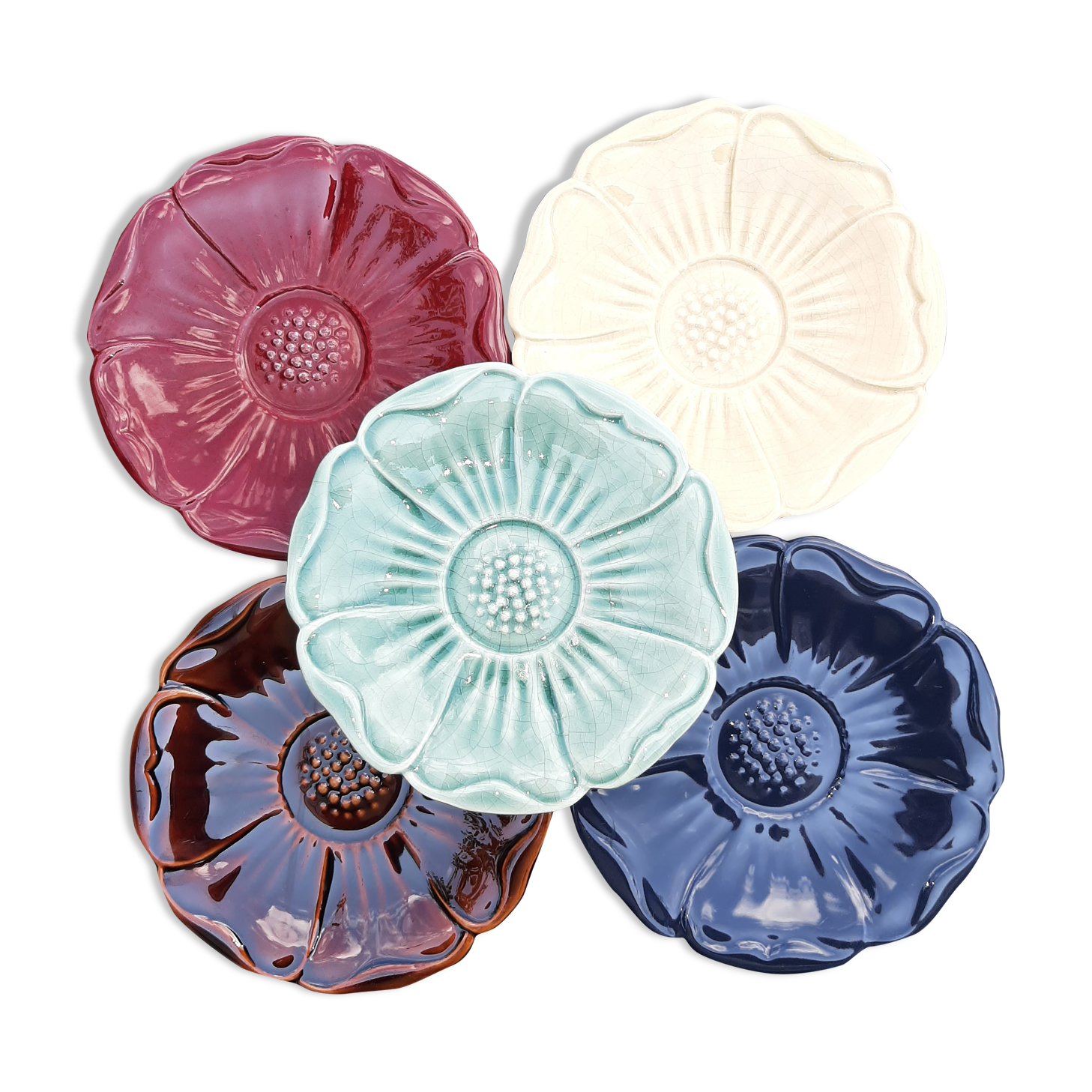 Lot 5 plates shape vintage flower