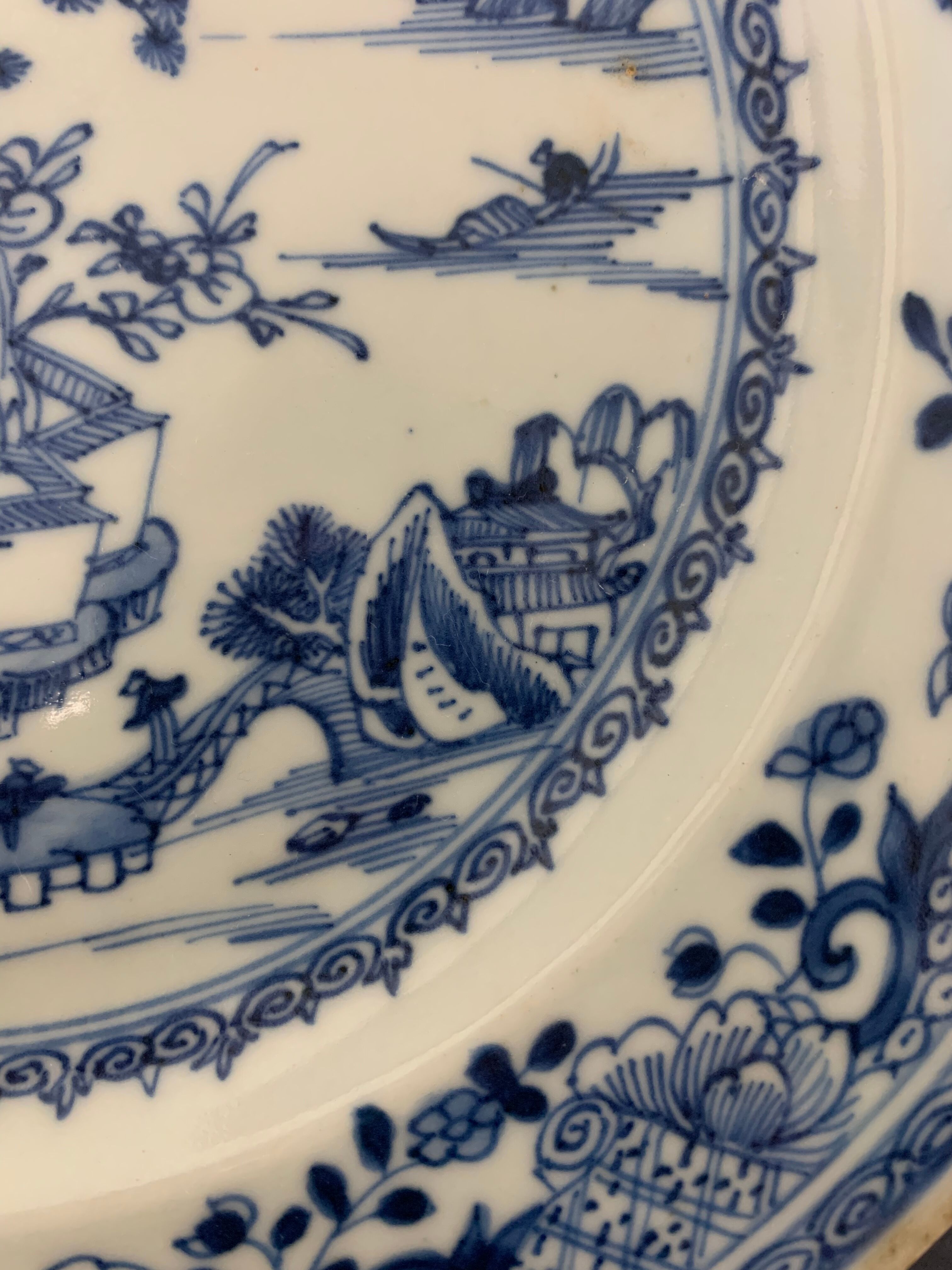 Chinese plate inspired by the company of the Indies family white blue late nineteenth century