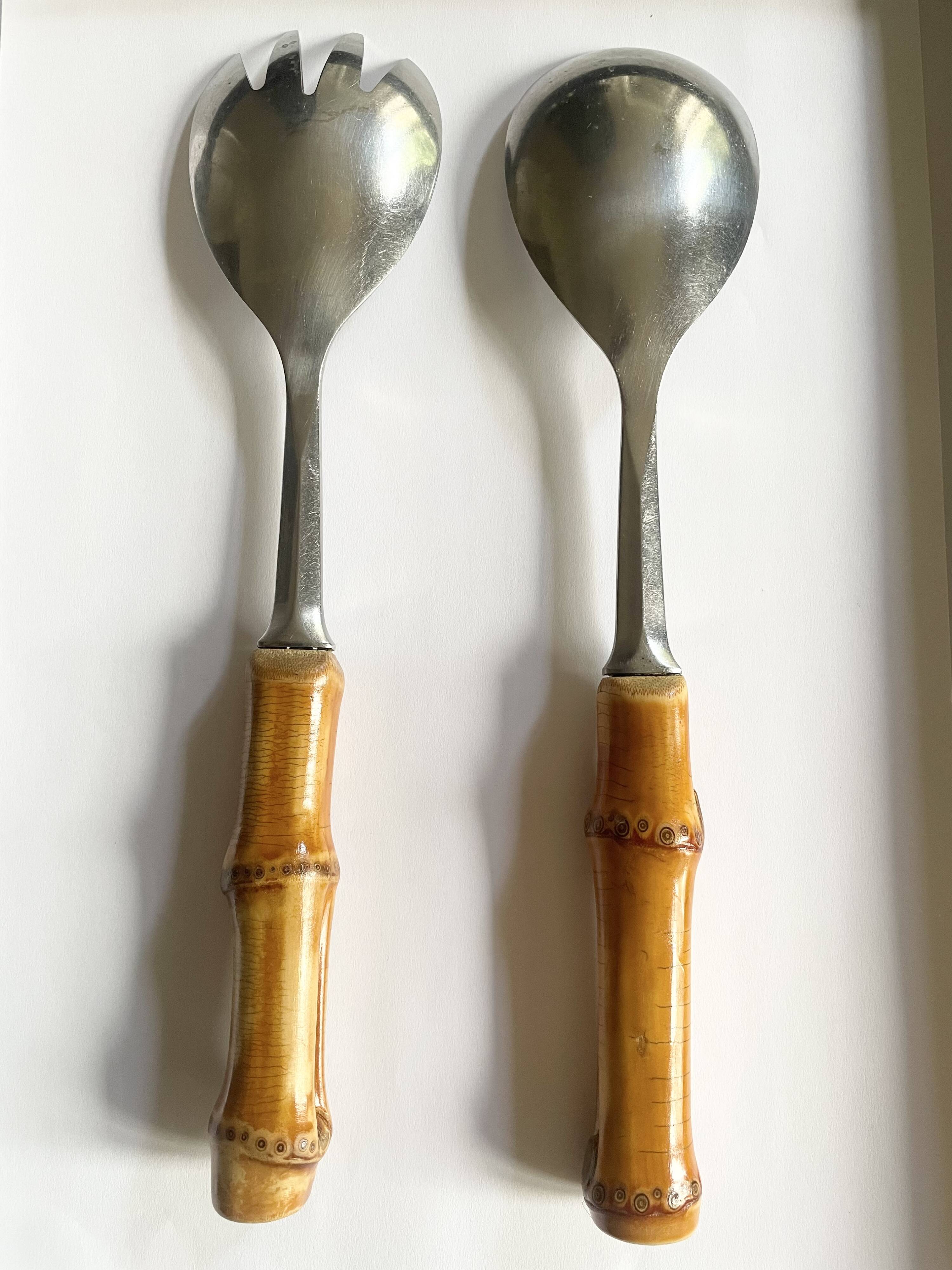 Salad servers with bamboo handles