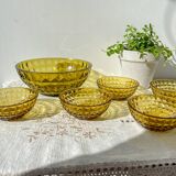 Vintage Amber Glass Dessert Set - 1 Salad Bowl + 5 Matching Bowls
