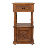 Table de chevet ancienne en bois massif avec plateau en marbre – Style Henri II