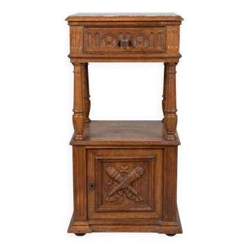 Antique bedside table in solid wood with a marble top – Henri II style