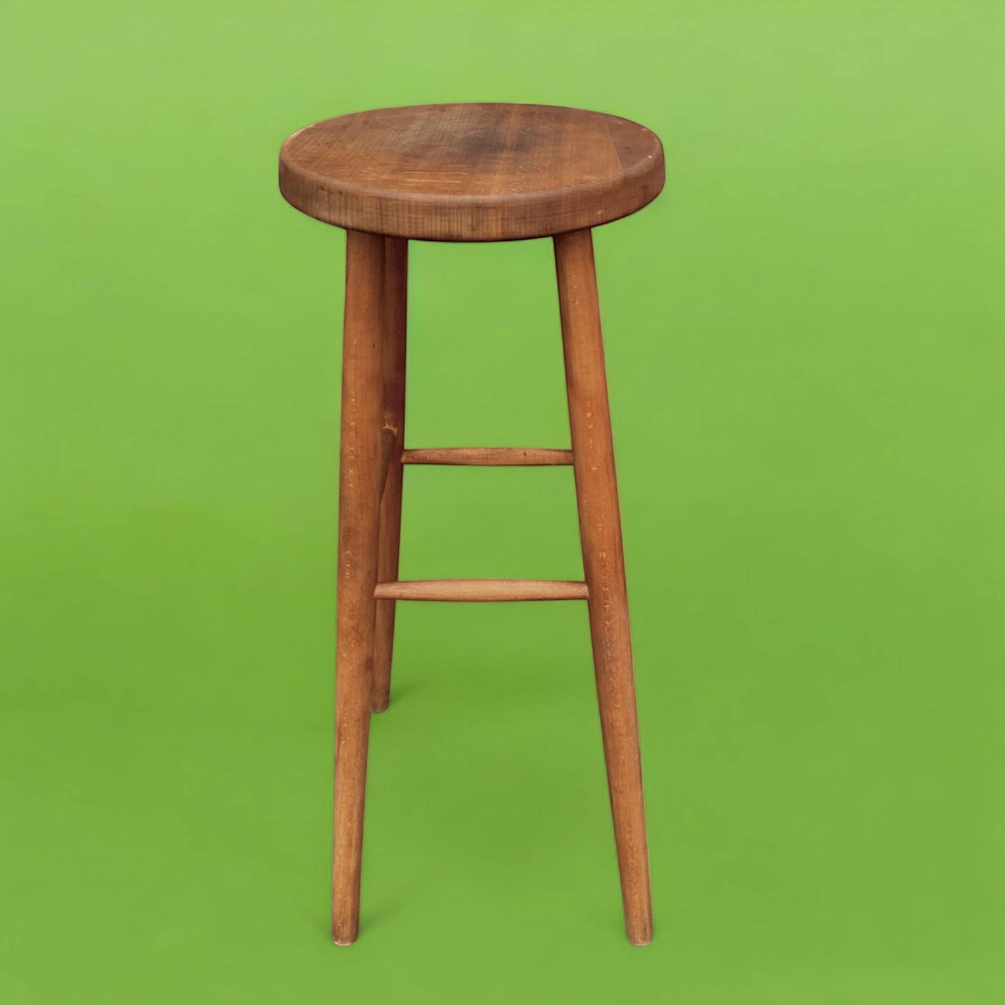 Old solid wood stool - height: 71 cm
