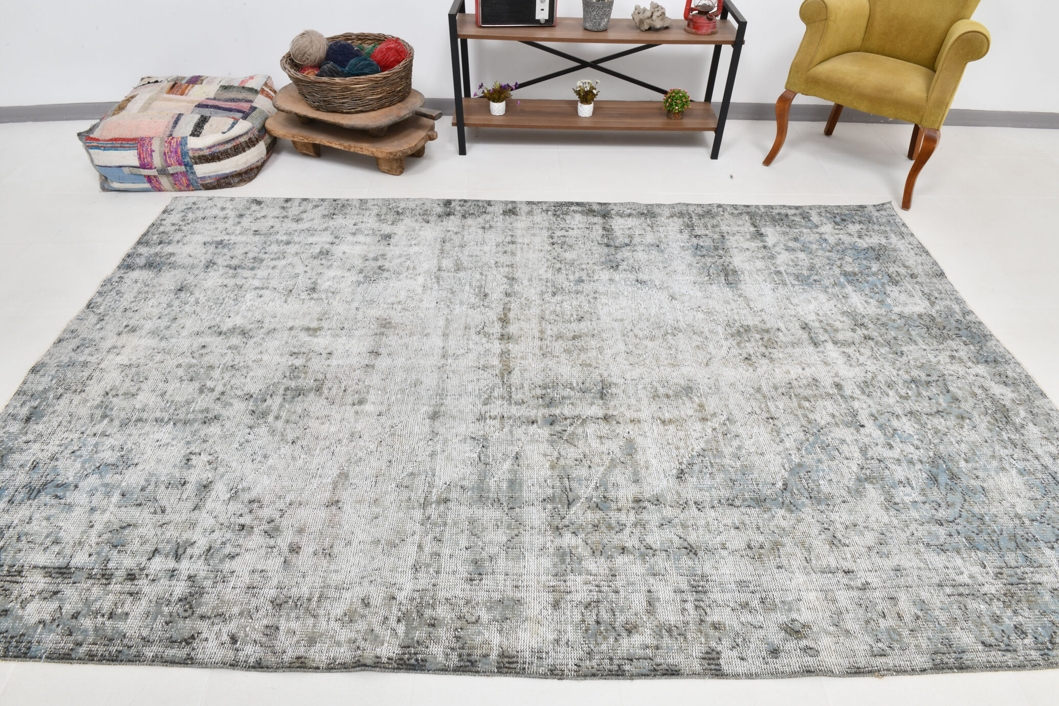 Classic gray & blue vintage rug 300x199cm