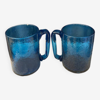 Paire de mugs ou tasses en verre soufflé biot avec anse