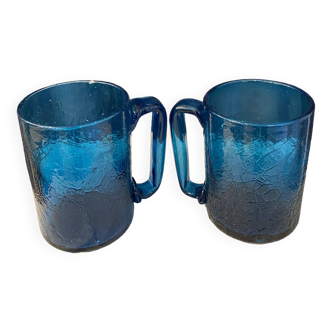Paire de mugs ou tasses en verre soufflé biot avec anse