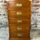 Chiffonnier / storage cabinet 5 drawers in rubber tree tint walnut and brass