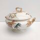 Porcelain soup tureen with heron and bamboo decor