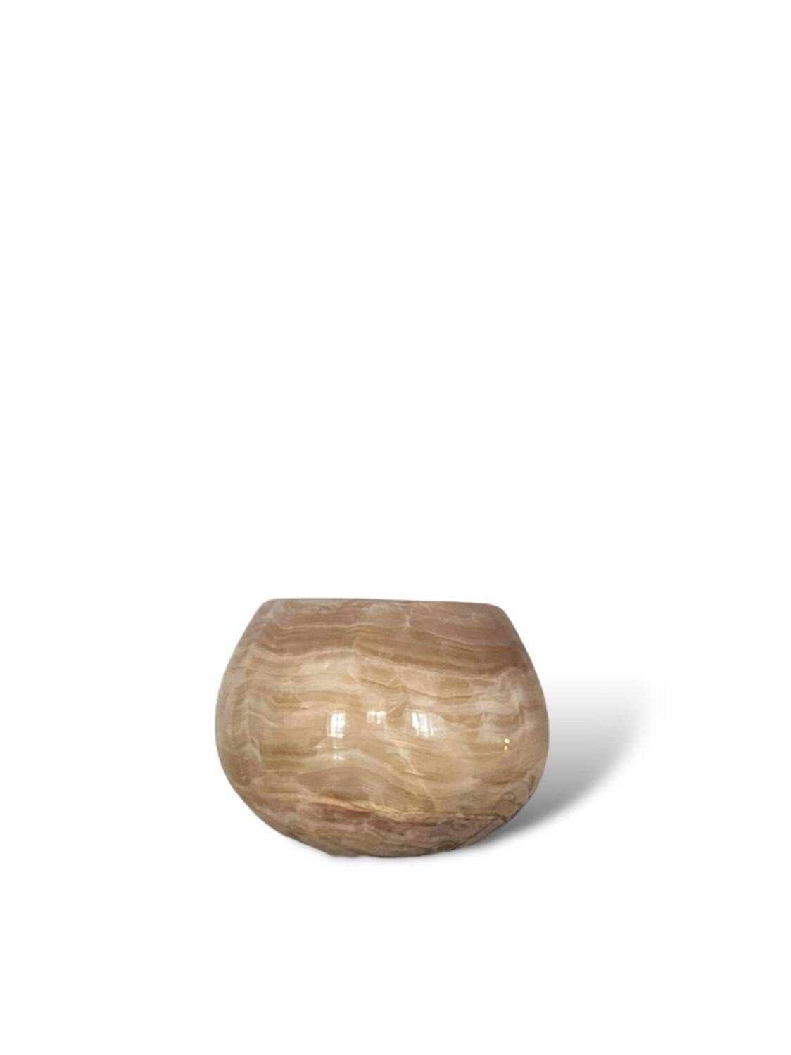 Vase boule rond en marbre beige, Italie 1970