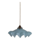 French Vintage 1930s Pale Blue Frilled Clichy Glass Lampshade Ceiling Light